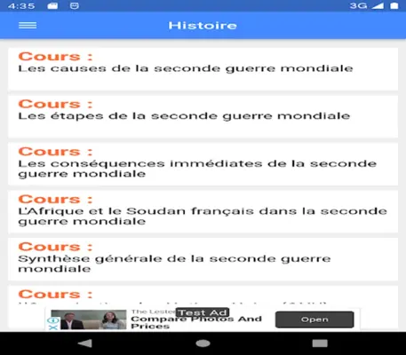 Histoire  Cours android App screenshot 0